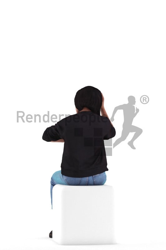 3d people casual, 3d black woman sitting and thinking