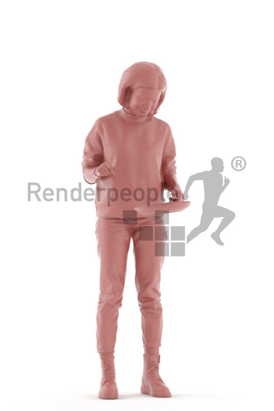 3d people casual, 3d asian woman, standing and cooking