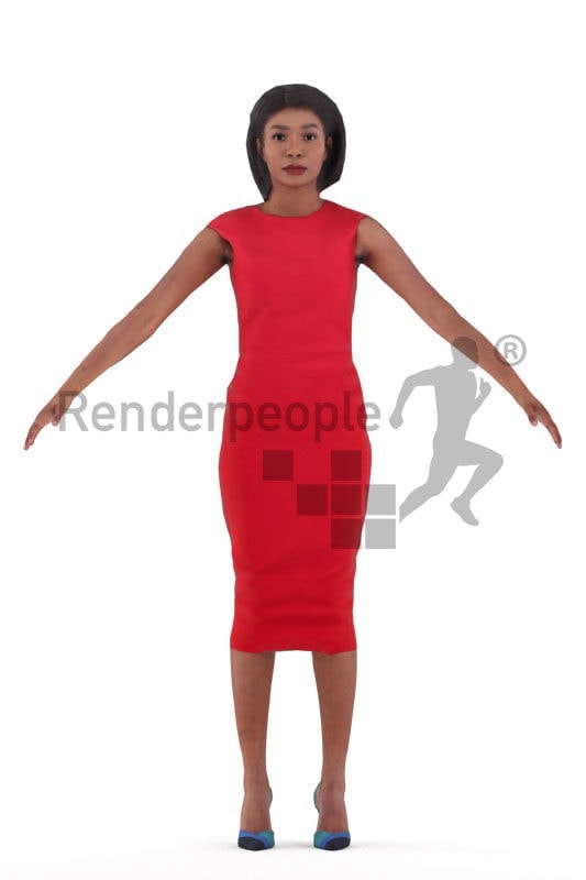 Rigged and retopologized 3D People model – black woman, event dress