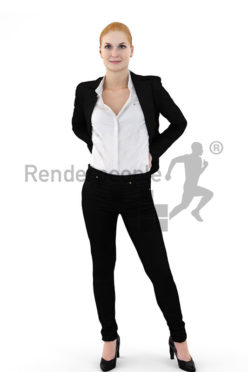 3d people business, white 3d woman with red hair standing