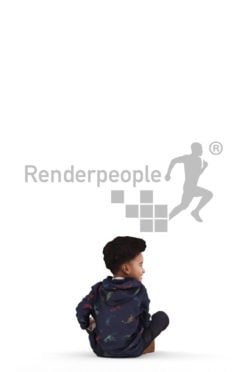 3d people casual, 3d black kid, sitting and reading
