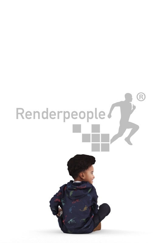 people casual, 3d black kid, sitting and reading