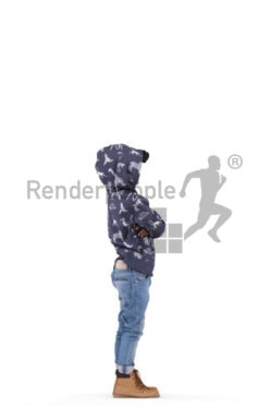 Posed 3D People model for renderings – black child in casual winter outfit