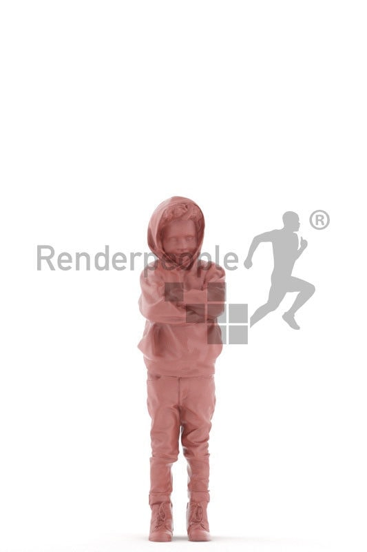 Posed 3D People model for renderings – black child in casual winter outfit
