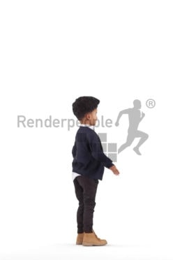 Rigged and retopologized 3D People model – black boy, casual, fall