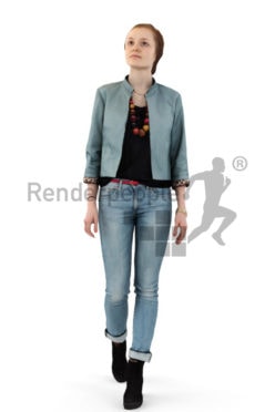 3d people casual, white blond 3d woman walking