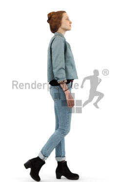 3d people casual, white blond 3d woman walking