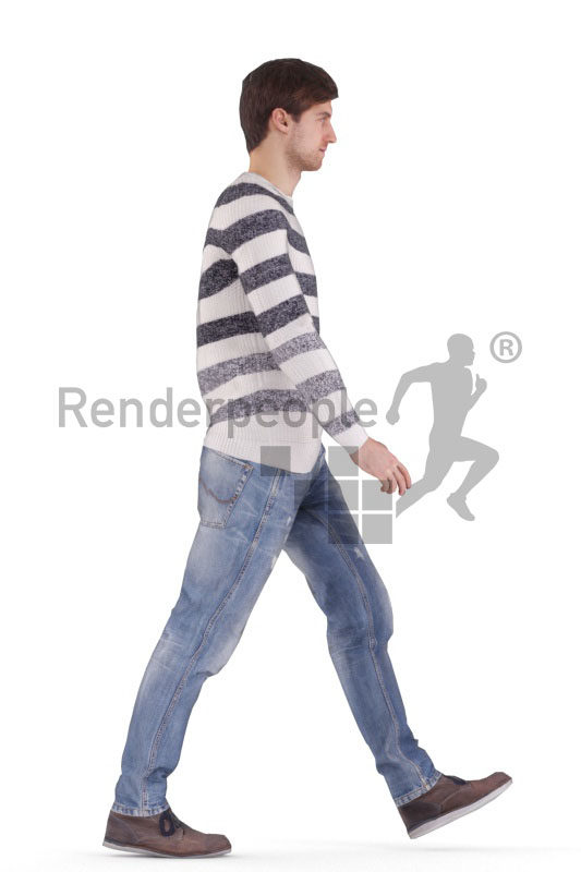 Human 3D model for animations – european male in casual look, walking