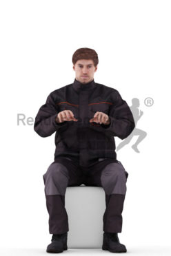 3d people worker, white 3d man sitting and typing
