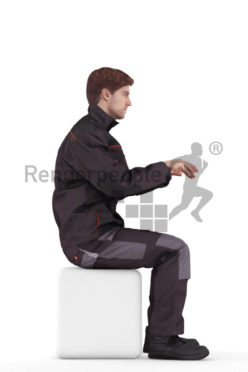 3d people worker, white 3d man sitting and typing