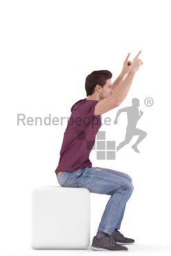 3d people casual, white 3d man sitting and cheering