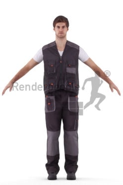 3d people worker, white rigged man in A Pose