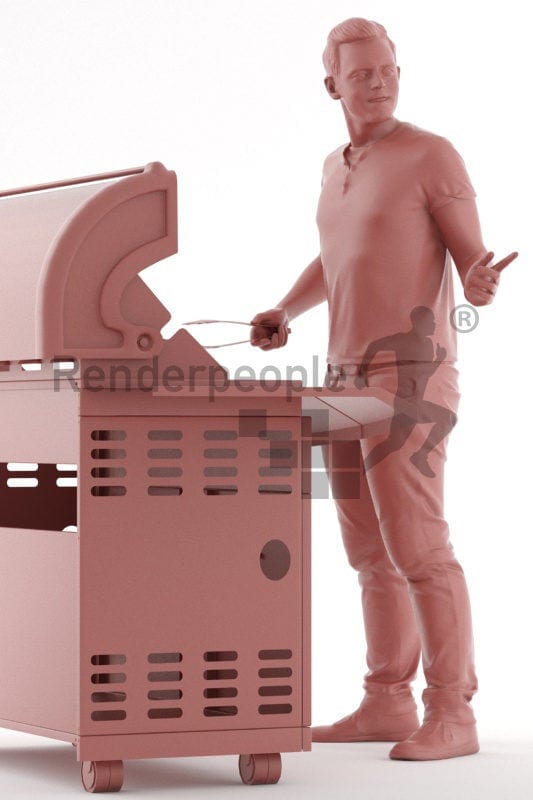 3d peopale casual, white 3d man grilling with bbq tong