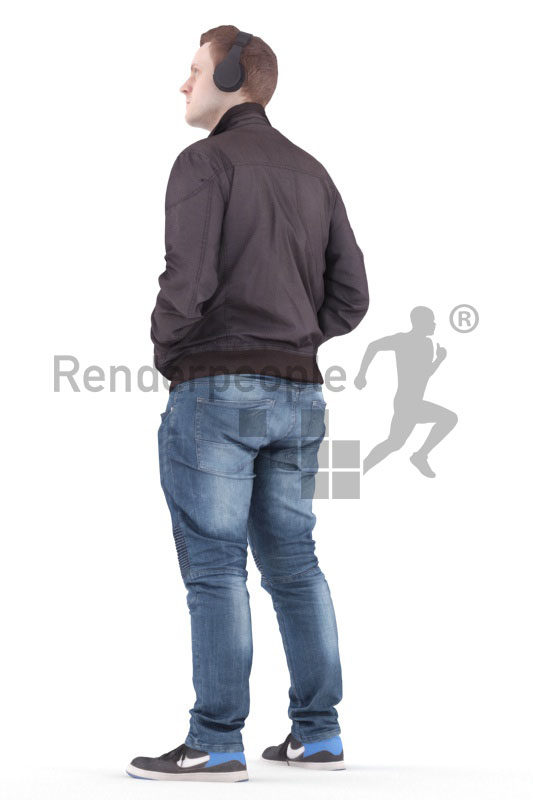 3d people casual, white 3d man standing and listening to music