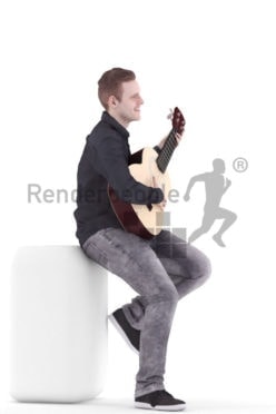 3d people event, white 3d man sitting and playing guitar