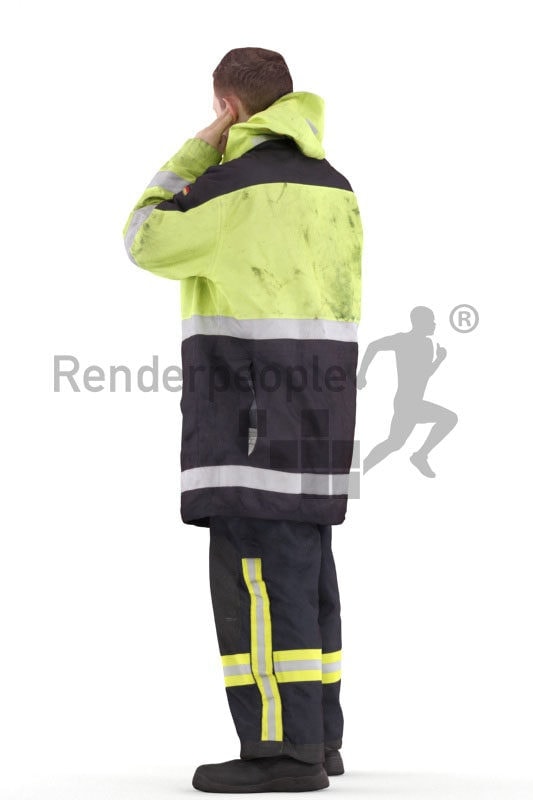 Scanned human 3D model by Renderpeople – fireworker, standing and calling