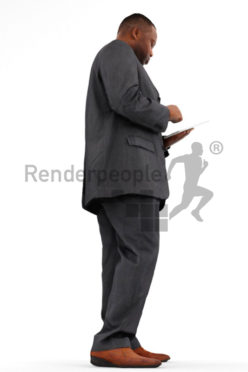 3d people business, black 3d man using a tablet