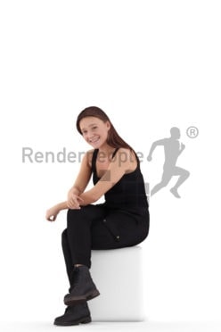 Scanned human 3D model by Renderpeople – white woman sitting in casual clothes