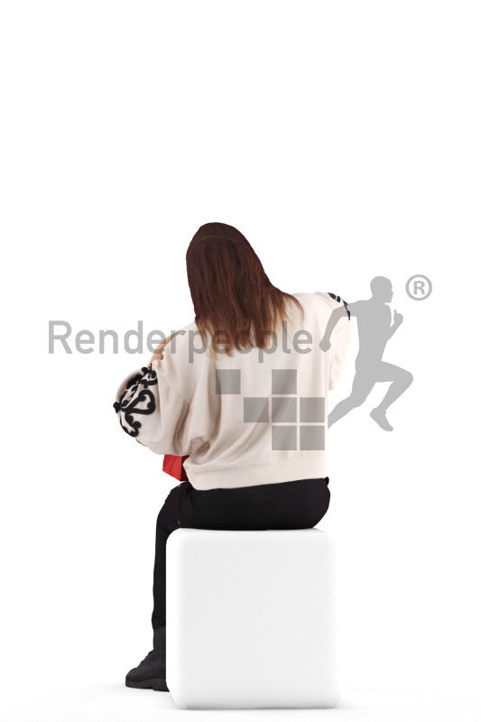 3D People model for 3ds Max and Sketch Up – casual dressed european woman, sitting and looking into her shopping bags