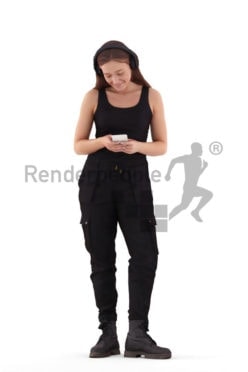Scanned human 3D model by Renderpeople – european woman, casual, texting and listening music
