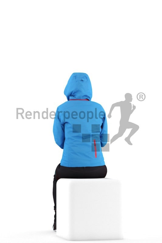 Scanned human 3D model by Renderpeople, sitting woman, skiing clothes
