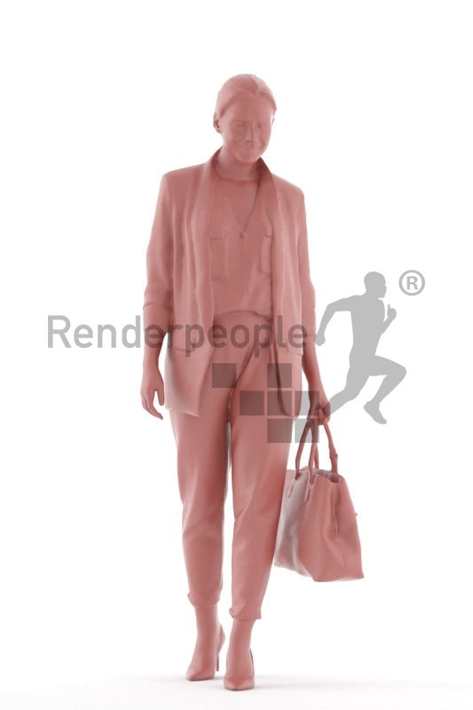 3D People model for 3ds Max and Sketch Up, white woman business, walking with bag