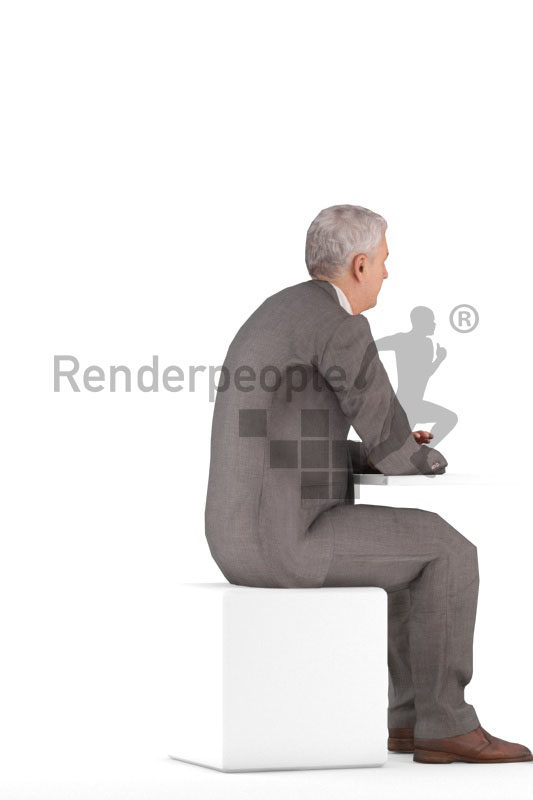 Animated 3D People model for 3ds Max and Maya – elderly european male in business look, sitting