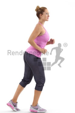 3d people sports, blond white 3d woman jogging