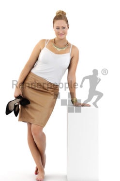 3d people business, blond white 3d woman after a long day at the office