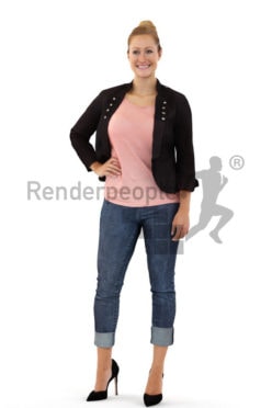 3d people casual, blond white 3d woman standing and smiling