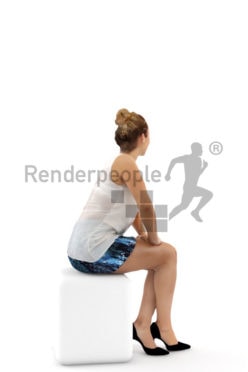 3d people casual, blond white 3d woman sitting