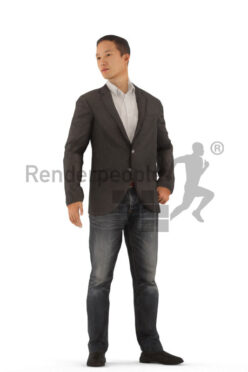 Animated 3D People model for realtime, VR and AR – asian man in smart casual/business look, standing
