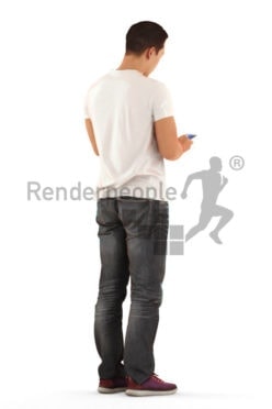 3D People model for 3ds Max and Maya – asian man in daily clothes, standing and texting