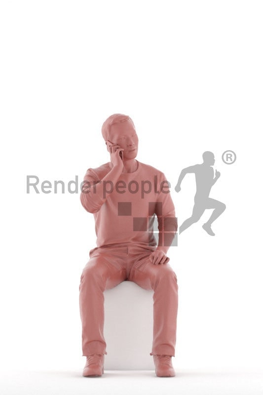 3D People model for 3ds Max and Sketch Up – asian man in casual clothes, sitting and calling