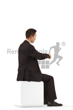 Photorealistic 3D People model by Renderpeople – asian male in business look, sitting and eating