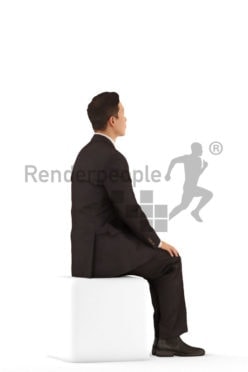 3D People model for 3ds Max and Blender – asian male in office look, sitting
