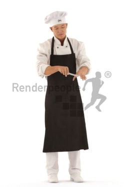 3D People model for 3ds Max and Sketch Up – asian male cook, standing and chopping something