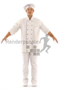 3d people cook, rigged asian man in A Pose