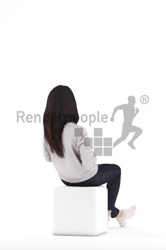 3d people casual, asian 3d woman sitting and holding mug