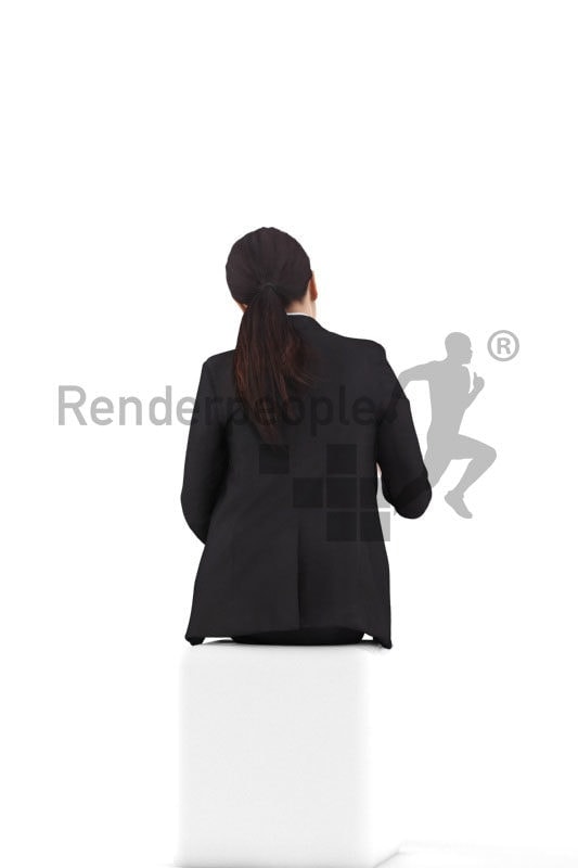 3d people business, asian 3d woman sitting and signing