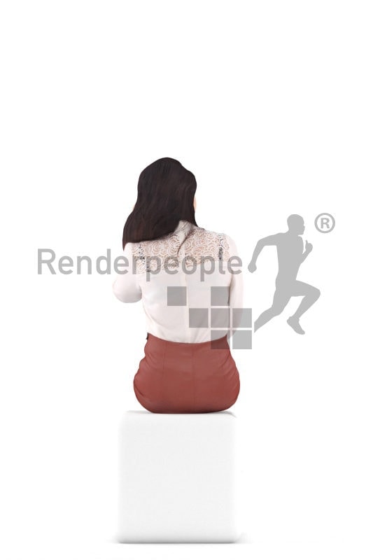 Photorealistic 3D People model by Renderpeople – asian woman in event/ business clothing, sitting