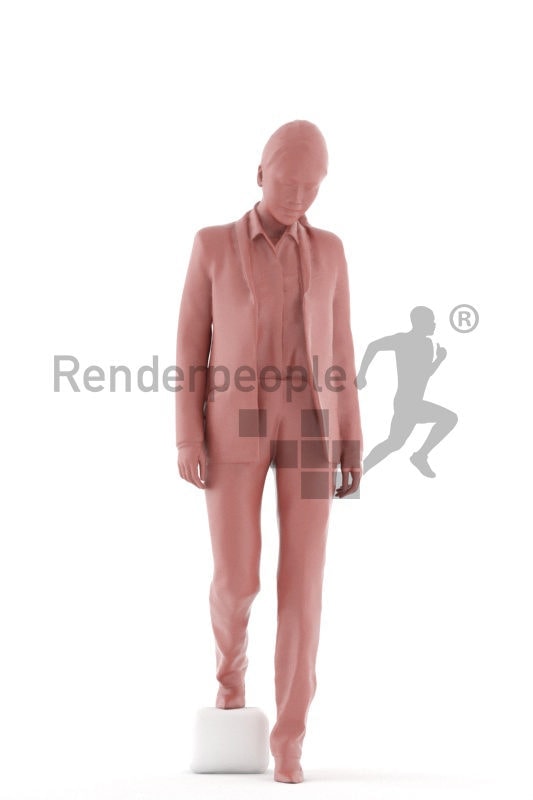 Scanned 3D People model for visualization – asian woman in business clothing, walking downstairs