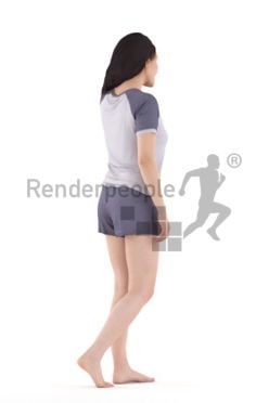 3D People model for 3ds Max and Sketch Up – asian woman in shorty sleepwear, walking at home