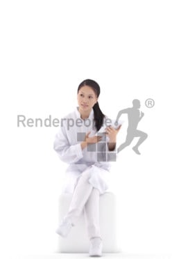 3d people business, asian 3d woman walking and holding an umbrella