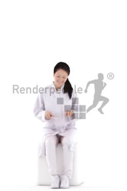 Scanned human 3D model by Renderpeople – asian woman in doctors outfit,sitting and eating