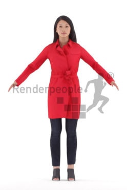 Rigged 3D People model for Maya and 3ds Max – asian woman in red coat