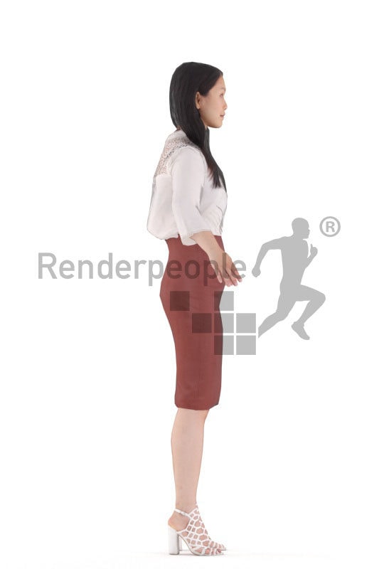 Rigged human 3D model by Renderpeople – asian female in business look