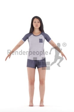 Rigged 3D People model for Maya and 3ds Max – Asian woman in sleeping clothes