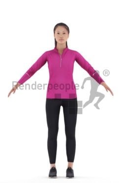 Rigged 3D People model for Maya and Cinema 4D – Asian woman in running outfit, sports