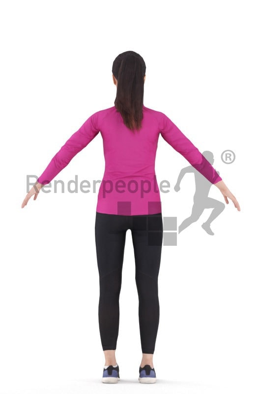 Rigged 3D People model for Maya and Cinema 4D – Asian woman in running outfit, sports